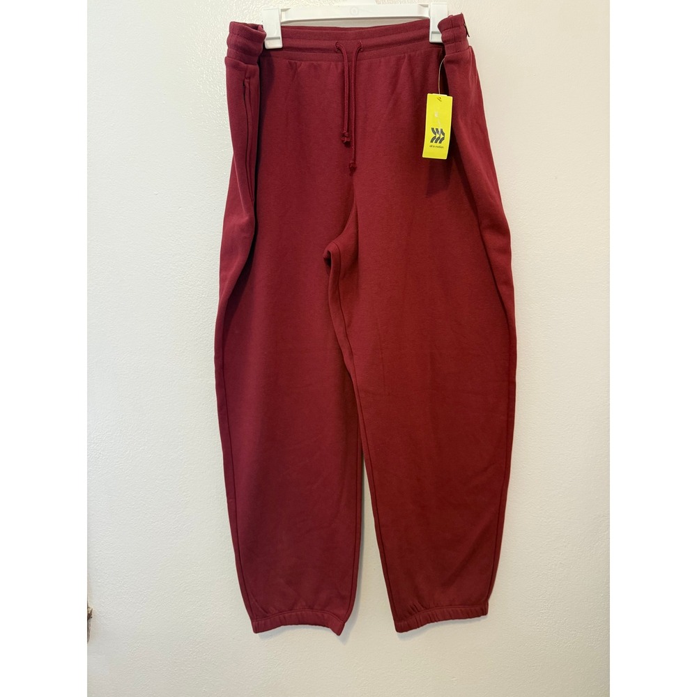 All in Motion Women XXL Wine Red Fleece Joggers Zipper Pockets NWT